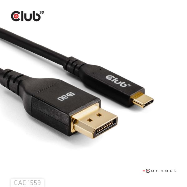 CLUB3D USB Type-C Cable to DP 2.1 Bi-Directional VESA DP80 Certified Cable M/M 1m/3.28ft (CAC-1559)