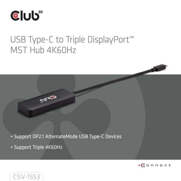 CLUB3D USB-C® to Triple DisplayPort™ MST Hub 4K60Hz (CSV-1553)