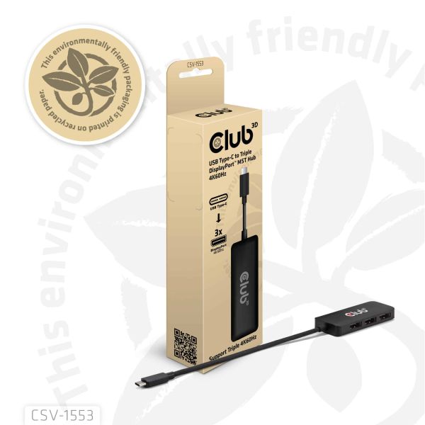 CLUB3D USB-C® to Triple DisplayPort™ MST Hub 4K60Hz (CSV-1553)