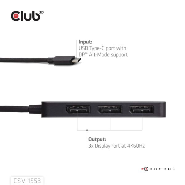 CLUB3D USB-C® to Triple DisplayPort™ MST Hub 4K60Hz (CSV-1553)