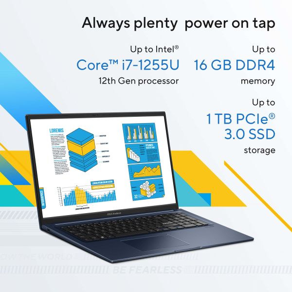 ASUS Vivobook 17 X1704ZA-AU045W Intel® Core™ i7 i7-1255U Laptop 43,9 cm (17.3") Full HD 16 GB DDR4-SDRAM 1 TB SSD Wi-Fi 6E (802.11ax) Windows 11 Home Blauw (90NB10F2-M001K0)