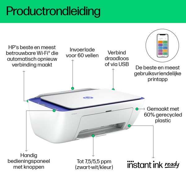 HP DeskJet 2821e Draadloos All-in-One Kleur Printer, Instant Ink; Kopieerapparaat, scanner (588Q2B#629) HP DeskJet 2821e Draadloos All-in-One Kleur Printer, Instant Ink; Kopieerapparaat, scanner