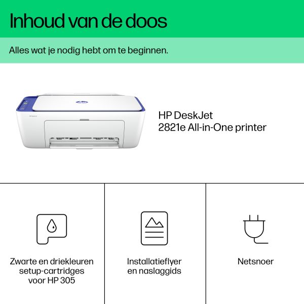 HP DeskJet 2821e Draadloos All-in-One Kleur Printer, Instant Ink; Kopieerapparaat, scanner (588Q2B#629) HP DeskJet 2821e Draadloos All-in-One Kleur Printer, Instant Ink; Kopieerapparaat, scanner