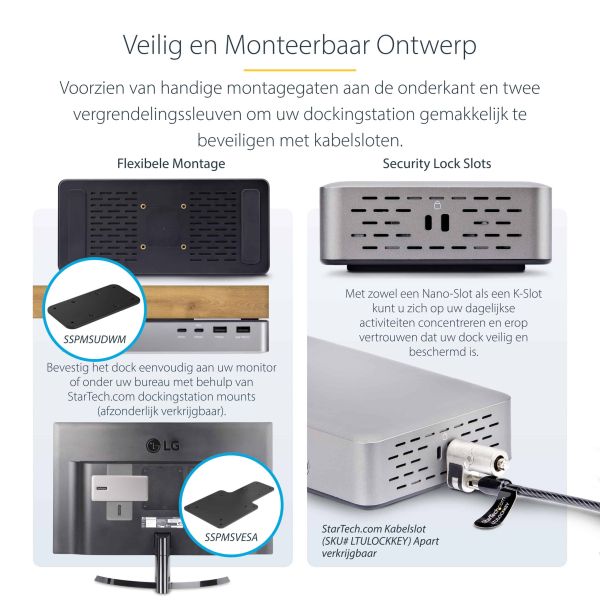 StarTech.com USB4 Docking Station, USB-C 40Gbps, Dual HDMI Video, Tot 2x 4K 60Hz 4:4:4 (RGB) of 2x 4K 120Hz 4:2:2, Multi-Monitor Dock, 6x USB, 2.5GbE, 100W PD (155UE-USB4-DOCK)