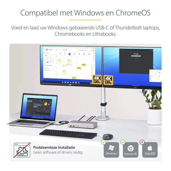 StarTech.com USB4 Docking Station, USB-C 40Gbps, Dual HDMI Video, Tot 2x 4K 60Hz 4:4:4 (RGB) of 2x 4K 120Hz 4:2:2, Multi-Monitor Dock, 6x USB, 2.5GbE, 100W PD (155UE-USB4-DOCK)