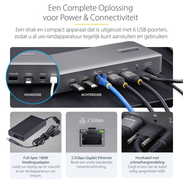 StarTech.com USB4 Docking Station, USB-C 40Gbps, Dual HDMI Video, Tot 2x 4K 60Hz 4:4:4 (RGB) of 2x 4K 120Hz 4:2:2, Multi-Monitor Dock, 6x USB, 2.5GbE, 100W PD (155UE-USB4-DOCK)