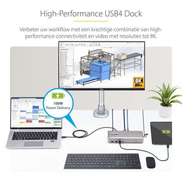 StarTech.com Dual-Monitor USB4 Docking Station, Dual 4K 120Hz of Single 8K 60Hz HDMI, 100W Laptop Charging, 2.5GbE, USB-C Multi-Monitor Dock, Zonder Drivers (155UE-USB4-DOCK)