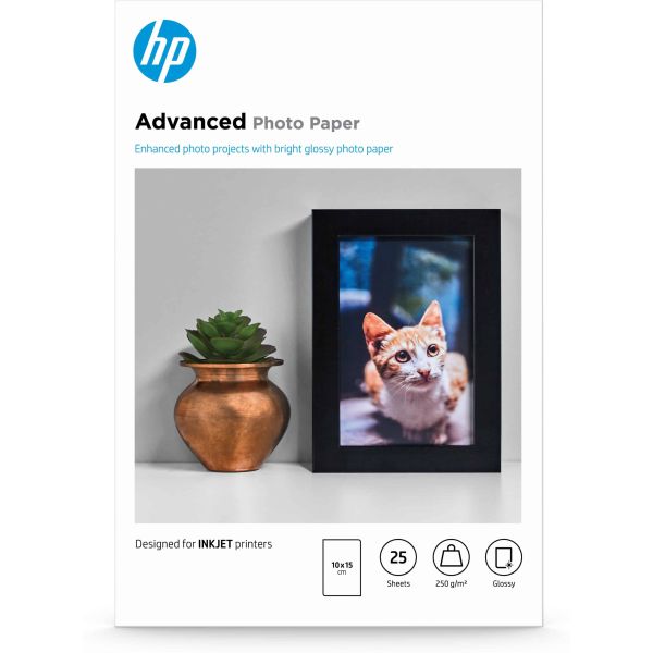HP Advanced Photo-papier, glanzend, 250 g/m2, 10 x 15 cm (101 x 152 mm), 25 vellen (Q8691A) HP Advanced Photo-papier, glanzend, 250 g/m2, 10 x 15 cm (101 x 152 mm), 25 vellen (Q8691A)