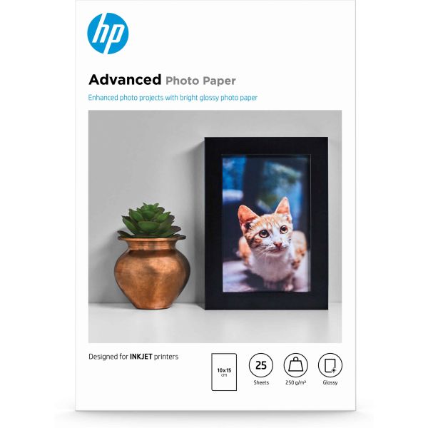 HP Advanced Photo-papier, glanzend, 250 g/m2, 10 x 15 cm (101 x 152 mm), 25 vellen (Q8691A)