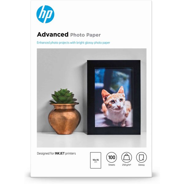 HP Advanced Photo-papier, glanzend, 250 g/m2, 10 x 15 cm (101 x 152 mm), 100 vellen (Q8692A) HP Advanced Photo-papier, glanzend, 250 g/m2, 10 x 15 cm (101 x 152 mm), 100 vellen (Q8692A)