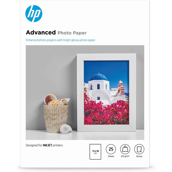 HP Advanced Photo Paper, glanzend, 25 vel, 13 x 18 cm randloos (Q8696A) HP Advanced Photo Paper, glanzend, 25 vel, 13 x 18 cm randloos (Q8696A)