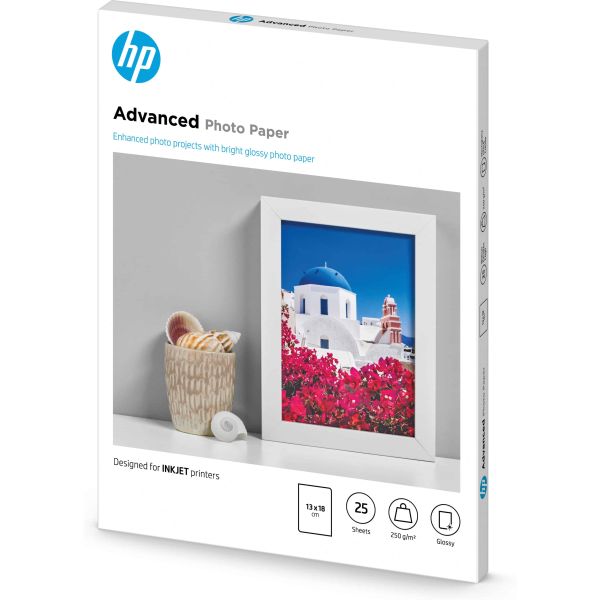 HP Advanced Photo Paper, glanzend, 25 vel, 13 x 18 cm randloos (Q8696A)