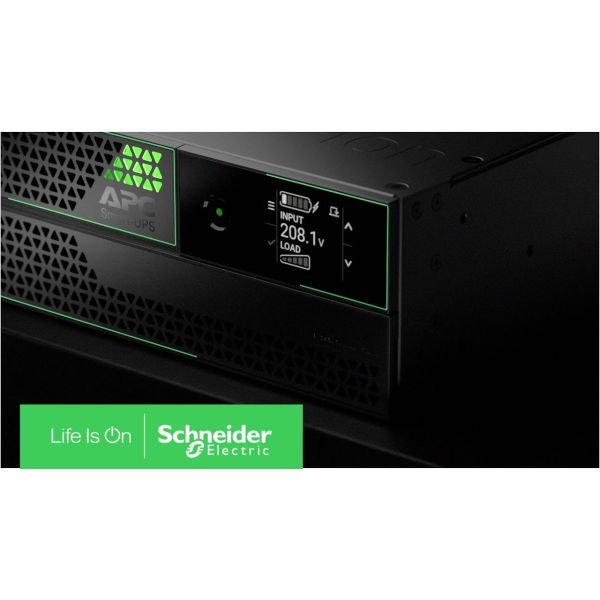 APC Smart-UPS Ultra On-Line, 5000VA, lithium-ion, rack/tower 2U, 230V, vaste bedrading 3-draads uitgang, netwerkkaart, verlengde runtime, met rail-kit (SRTL5KRM2UI-HW)