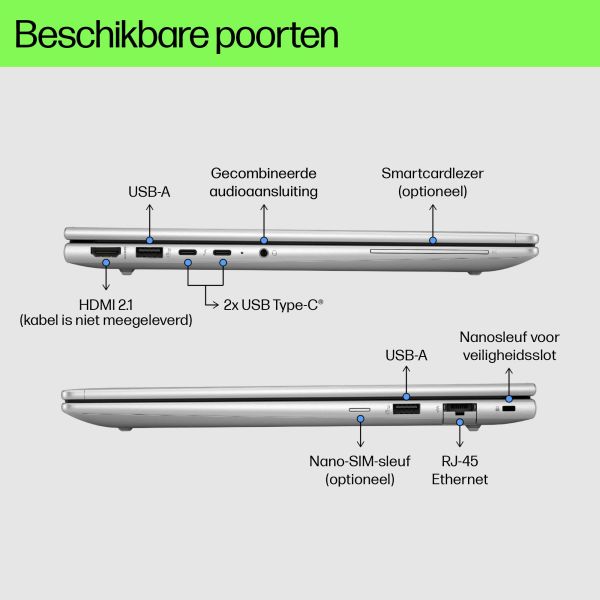HP EliteBook 640 G11 Intel Core Ultra 5 125U Laptop 35,6 cm (14") WUXGA 16 GB DDR5-SDRAM 512 GB SSD Wi-Fi 6E (802.11ax) Windows 11 Pro AI PC Zilver