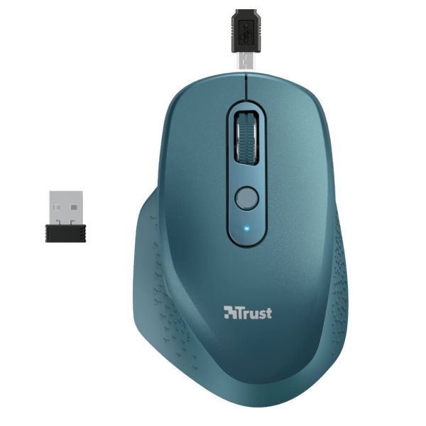 Trust Ozaa - Draadloze muis met USB-dongle - Oplaadbaar - Blauw/ groen (24034)