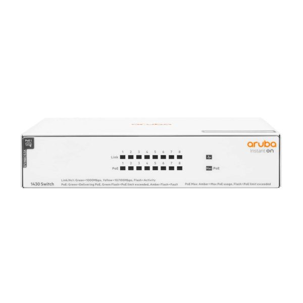 Hewlett Packard Enterprise Aruba Instant On 1430 8G Class4 PoE 64W Unmanaged L2 Gigabit Ethernet (10/100/1000) Power over Ethernet (PoE) Wit (R8R46A#ABB) Hewlett Packard Enterprise Aruba Instant On 1430 8G Class4 PoE 64W Unmanaged L2 Gigabit Ethernet (10/100/1000) Power over Ethernet (PoE) Wit (R8R46A#ABB)