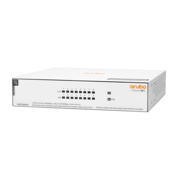 Hewlett Packard Enterprise Aruba Instant On 1430 8G Class4 PoE 64W Unmanaged L2 Gigabit Ethernet (10/100/1000) Power over Ethernet (PoE) Wit (R8R46A#ABB)