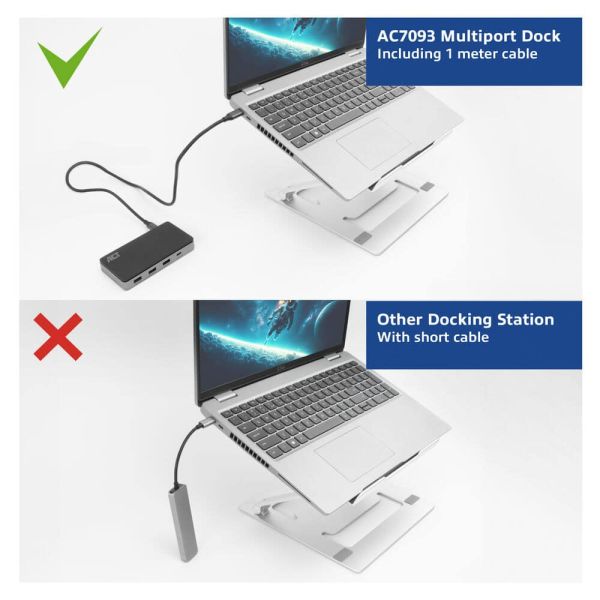 ACT USB-C 4K MST dockingstation voor 2 HDMI-monitoren, Ethernet, USB-C, 3x USB-A, PD passthrough en 1 meter lange afneembare USB-C-kabel (AC7093)