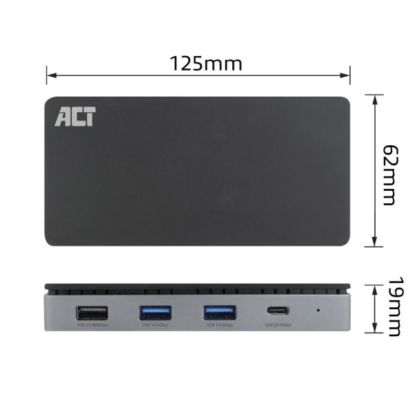 ACT USB-C 4K MST dockingstation voor 2 HDMI-monitoren, Ethernet, USB-C, 3x USB-A, PD passthrough en 1 meter lange afneembare USB-C-kabel (AC7093)