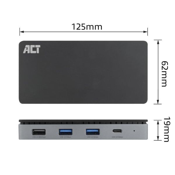 ACT USB-C 4K MST dockingstation voor 2 HDMI-monitoren, Ethernet, USB-C, 3x USB-A, PD passthrough en 1 meter lange afneembare USB-C-kabel (AC7093)