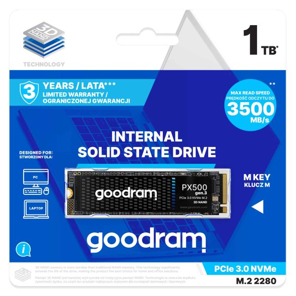 Goodram PX500 GEN.3 SSDPR-PX500-01T-80-G3 internal solid state drive 1 TB M.2 PCI Express 3.0 NVMe 3D NAND (SSDPR-PX500-01T-80-G3) Goodram PX500 GEN.3 SSDPR-PX500-01T-80-G3 internal solid state drive 1 TB M.2 PCI Express 3.0 NVMe 3D NAND (SSDPR-PX500-01T-80-G3)