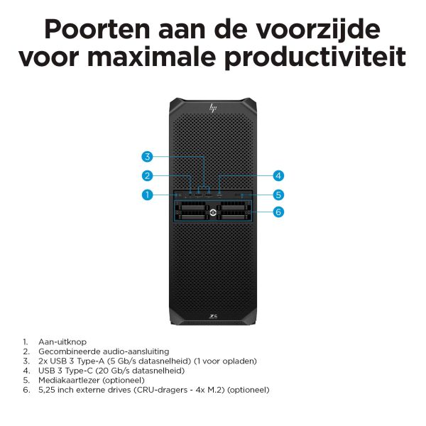 HP Z6 G5 A AMD Ryzen Threadripper PRO 7955WX 64 GB DDR5-SDRAM 2 TB SSD Windows 11 Pro Tower Workstation Zwart (82G01ET#ABH) 1/6