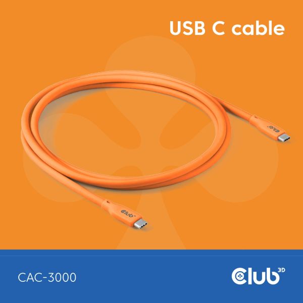 CLUB3D USB C oplaadkabel oranje siliconen & tangle-free (CAC-3000) CLUB3D USB C oplaadkabel oranje siliconen & tangle-free (CAC-3000)