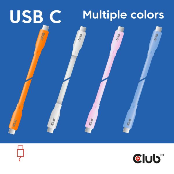 CLUB3D USB C oplaadkabel oranje siliconen & tangle-free (CAC-3000)