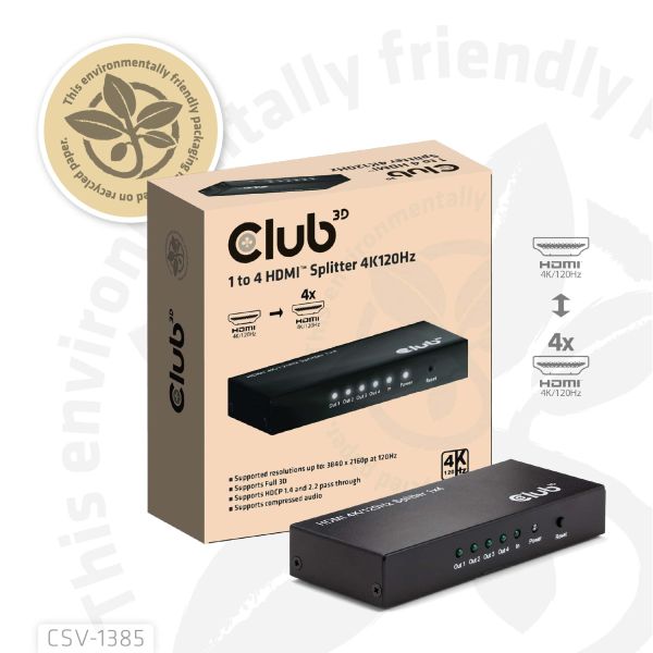 CLUB3D 1 to 4 HDMI™ Splitter 4K120Hz (CSV-1385)