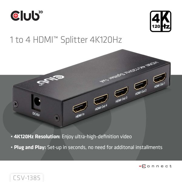 CLUB3D 1 to 4 HDMI™ Splitter 4K120Hz (CSV-1385)