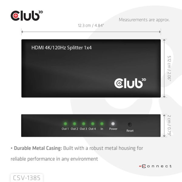 CLUB3D 1 to 4 HDMI™ Splitter 4K120Hz (CSV-1385)