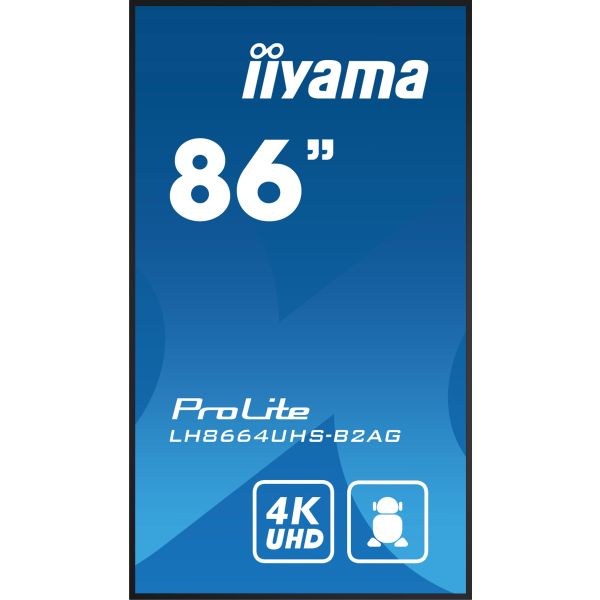 iiyama LH8664UHS-B2AG beeldkrant Digitale signage flatscreen 2,18 m (86") Wifi 500 cd/m² 4K Ultra HD Zwart Type processor Android 24/7 (LH8664UHS-B2AG) n/a
