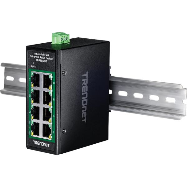 TRENDnet 8-Port Industrial Fast Ethernet. PoE+ DIN-Rail Switch (TI-PELC80)