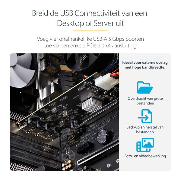StarTech.com 4-Port USB PCIe Kaart, USB 3.2 5Gbps, PCI Express Uitbreidingskaart met 4x Onafhankelijke USB Controllers, 4x USB-A Poorten, Windows/macOS/Linux (P5Q4A-USB-CARD)