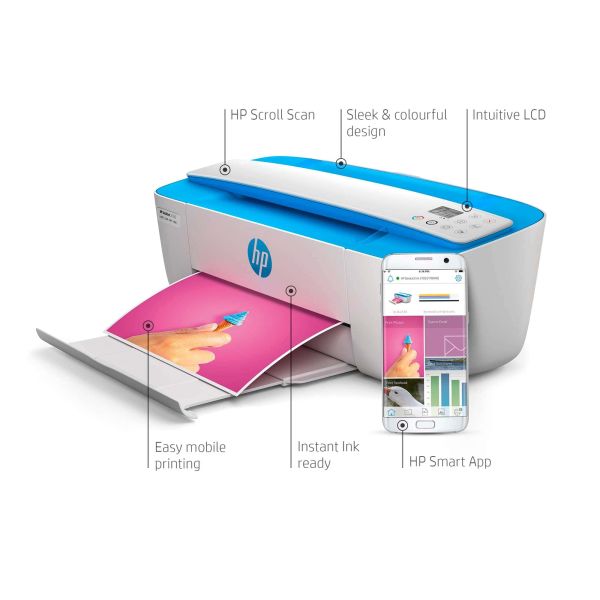 HP DeskJet 3760 All-in-One printer, Kleur, Printer voor Home, Afdrukken, kopiëren, scannen, draadloos, Draadloos; Geschikt voor Instant Ink; Printen vanaf een telefoon of tablet; Scannen naar pdf (T8X19B#629)