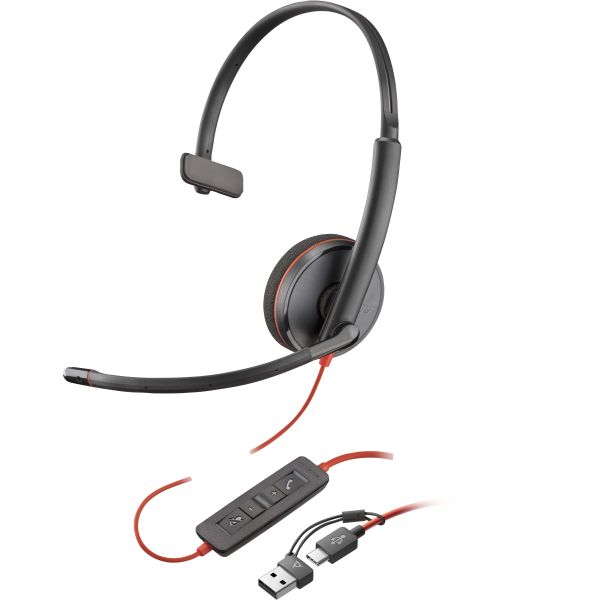 POLY Blackwire 3210 Monaural USB-C Headset + USB-C/A adapter (8X214AA) POLY Blackwire 3210 Monaural USB-C Headset + USB-C/A adapter (8X214AA)