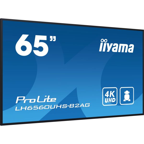 iiyama LH6560UHS-B2AG beeldkrant Digitaal A-kaart 165,1 cm (65") LED Wifi 500 cd/m² 4K Ultra HD Zwart Type processor Android 11 24/7 (LH6560UHS-B2AG)