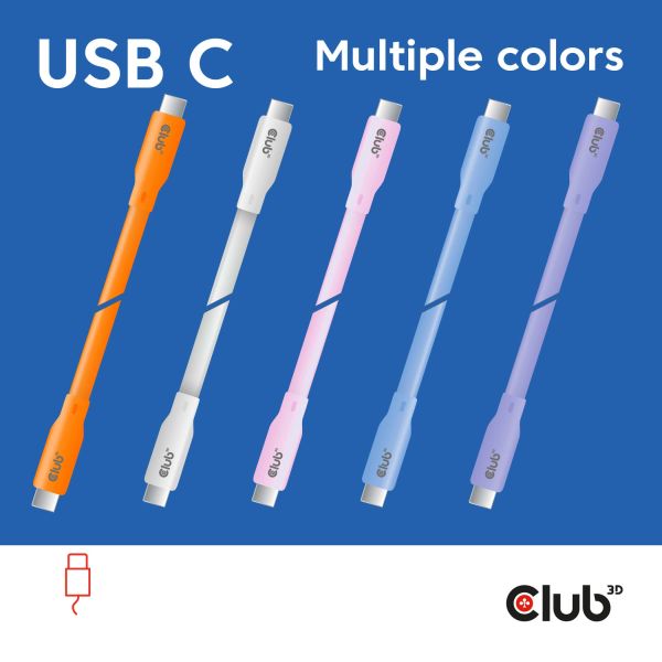 CLUB3D USB C oplaadkabel paars siliconen & tangle-free (CAC-3004)