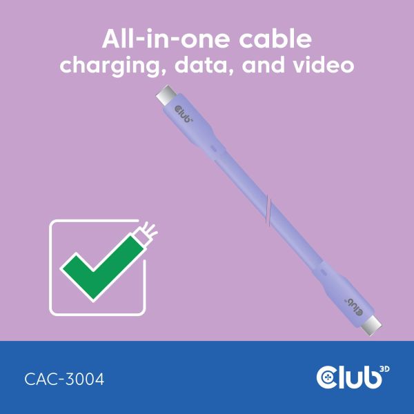CLUB3D USB C oplaadkabel paars siliconen & tangle-free (CAC-3004)