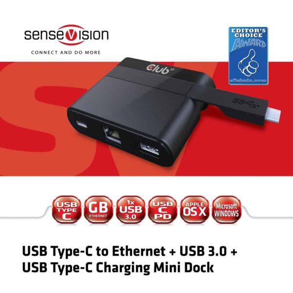 CLUB3D USB Type-C to Ethernet + USB 3.0 + USB Type-C Charging Mini Dock (CSV-1530)