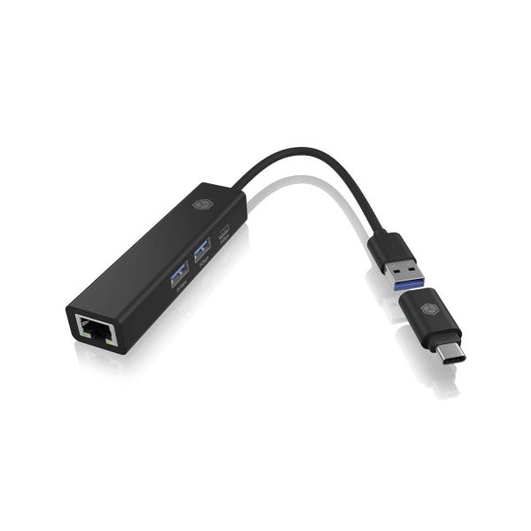 ICY BOX IB-HUB1439-LAN Bedraad USB 3.2 Gen 1 (3.1 Gen 1) Type-A Zwart (KB-HUB1439-LAN)