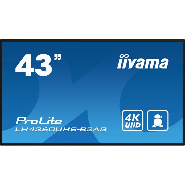 iiyama LH4360UHS-B2AG beeldkrant Digitaal A-kaart 108 cm (42.5") LED Wifi 500 cd/m² 4K Ultra HD Zwart Type processor Android 11 24/7 (LH4360UHS-B2AG) iiyama LH4360UHS-B2AG beeldkrant Digitaal A-kaart 108 cm (42.5") LED Wifi 500 cd/m² 4K Ultra HD Zwart Type processor Android 11 24/7 (LH4360UHS-B2AG)