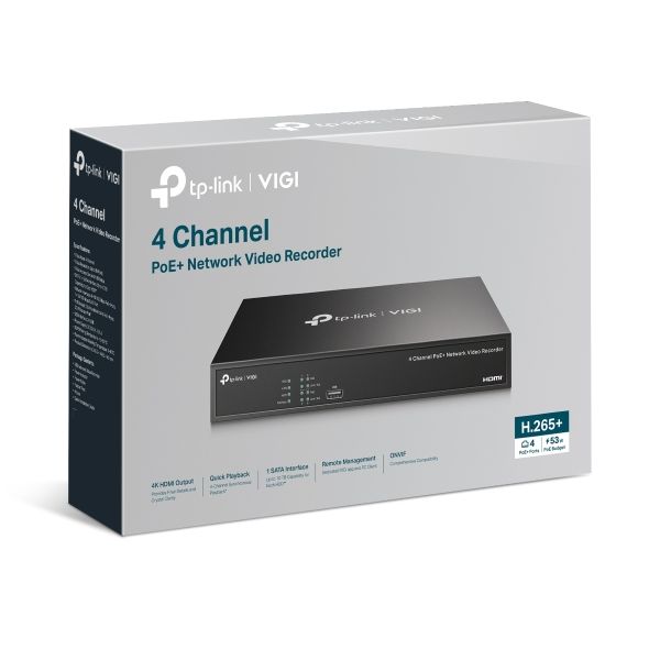 TP-Link VIGI NVR1004H-4P-2TB Netwerk Video Recorder (NVR) Zwart (VIGI NVR1004H-4P-2)