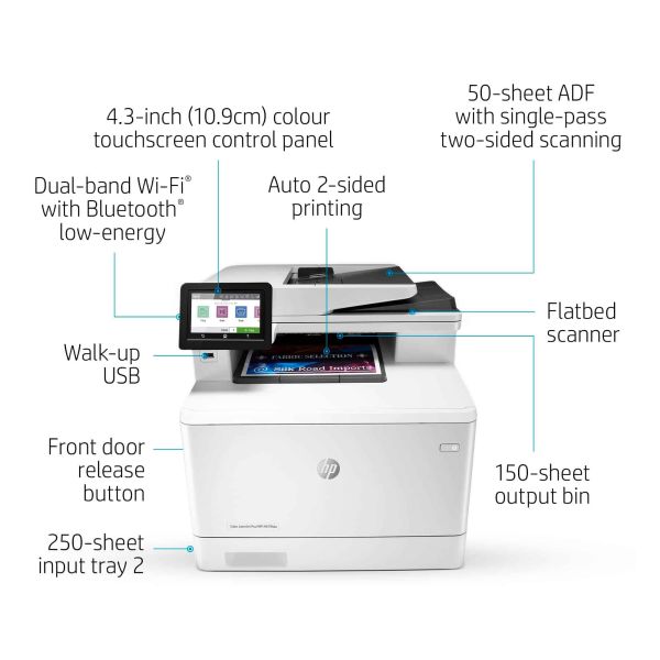 HP Color LaserJet Pro MFP M479dw, Color, Printer voor Printen, kopiëren, scannen, mail, Dubbelzijdig printen; Scannen naar e-mail/pdf; ADF voor 50 vel (W1A77A)