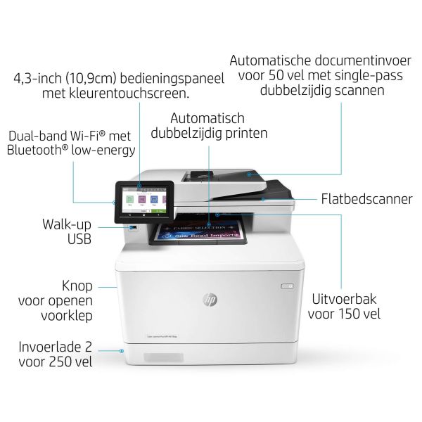 HP Color LaserJet Pro MFP M479fnw, Printen, kopiëren, scannen, fax, e-mail, Scannen naar e-mail/pdf; ADF voor 50 vel ongekruld (W1A78A)