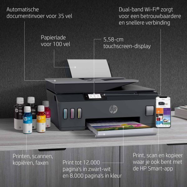 HP Smart Tank Plus 655 draadloze All-in-One, Printen, kopiëren, scannen, faxen, ADF en draadloos, Scans naar pdf (Y0F74A#BHC)