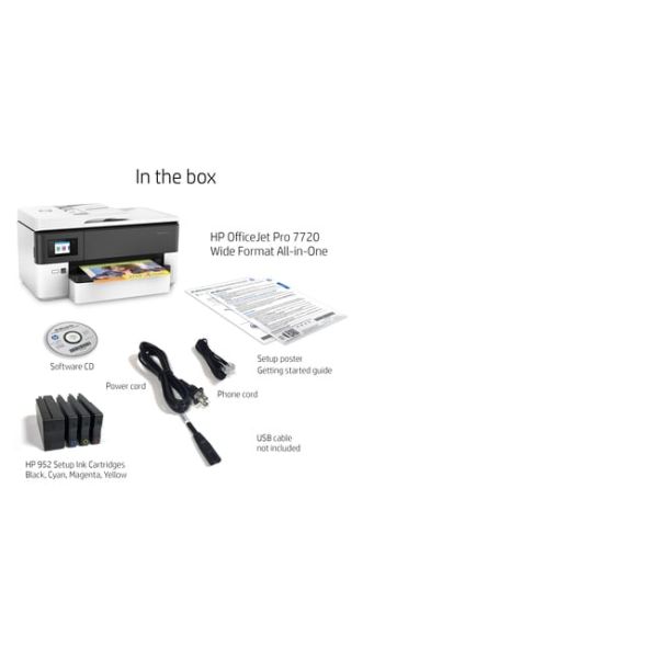 HP OfficeJet Pro 7720 breedformaat All-in-One printer, Kleur, Printer voor Kleine kantoren, Printen, kopiëren, scannen, faxen, Invoer voor 35 vel; Printen via USB-poort aan voorzijde; Dubbelzijdig printen (Y0S18A#A80)
