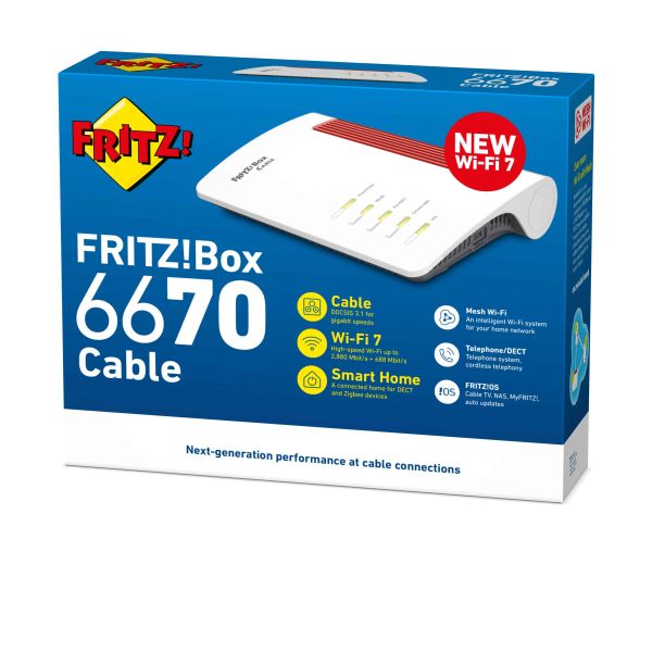 FRITZ!Box 6670 Cable Edition International draadloze router 2.5 Gigabit Ethernet Dual-band (2.4 GHz / 5 GHz) Rood, Wit (20003083) FRITZ!Box 6670 Cable Edition International draadloze router 2.5 Gigabit Ethernet Dual-band (2.4 GHz / 5 GHz) Rood, Wit (20003083)