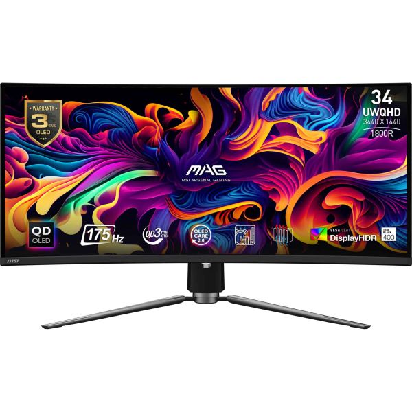MSI MAG 341CQP QD-OLED computer monitor 86,4 cm (34") 3440 x 1440 Pixels UltraWide Quad HD Zwart (9S6-3DD04T-001)