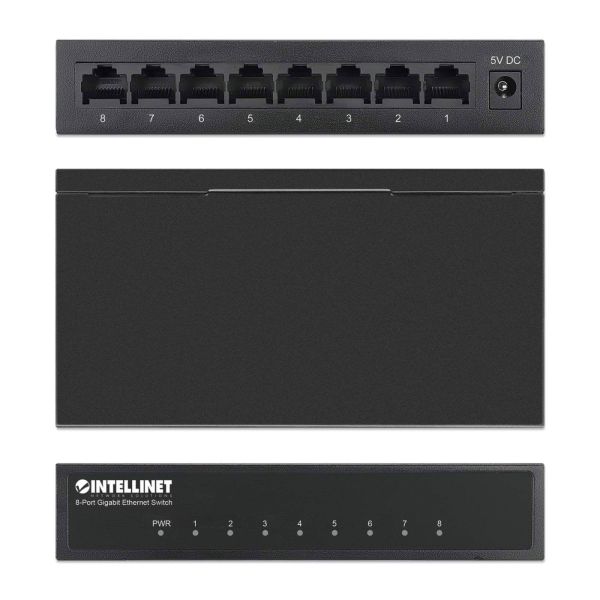 Intellinet 8-poorts Gigabit Ethernet netwerk switch, desktopuitvoering, metalen behuizing, IEEE 802.3az energiezuinig ethernet, 3 jaar garantie (530347)